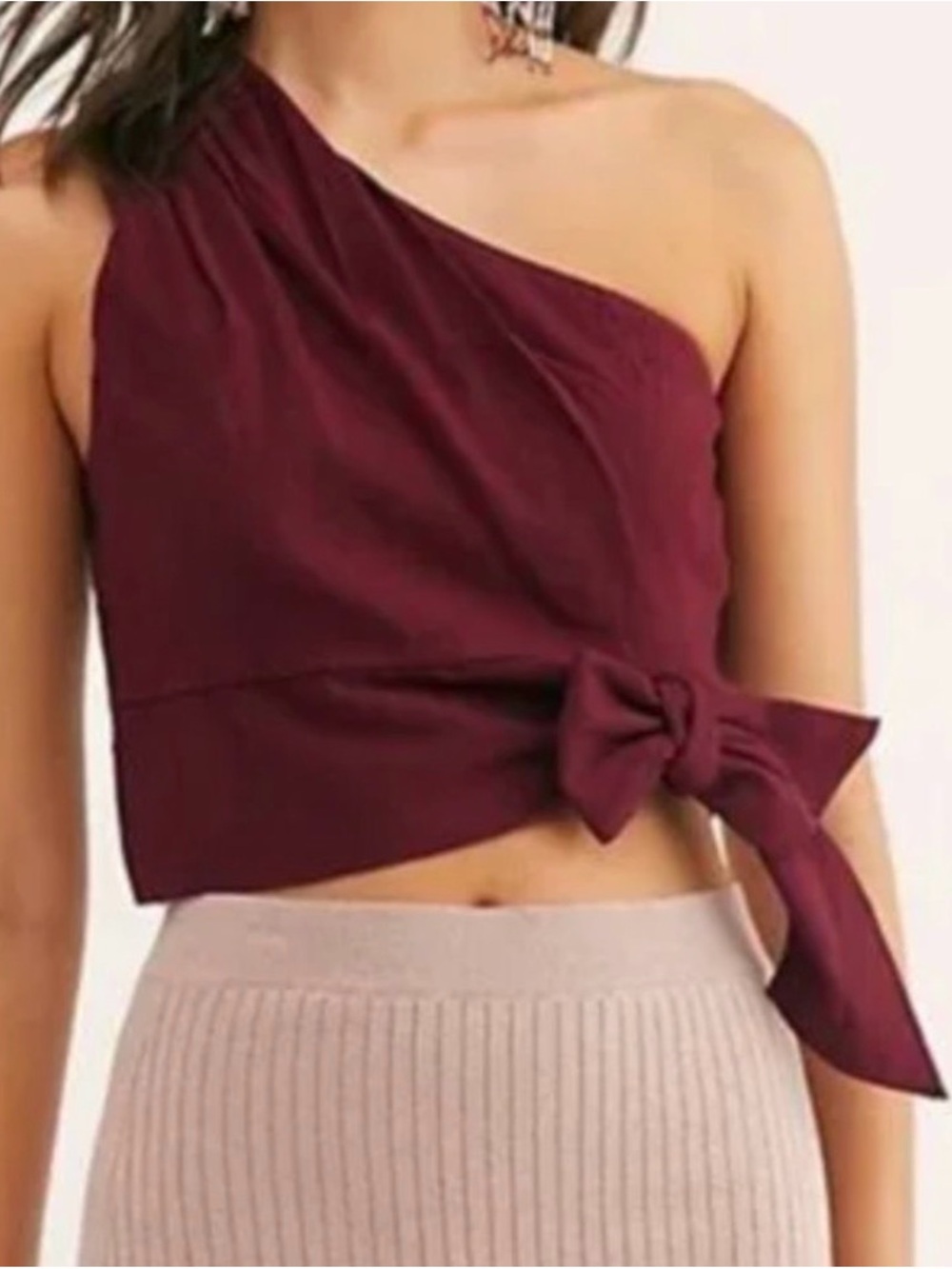 Free People Carmen One Shoulder Top in Wine | NWT | Size Small